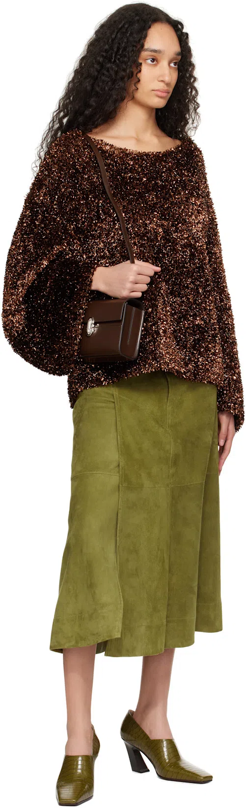 BOTTEGA VENETA Suede Leather Midi Skirt Clothing In Green