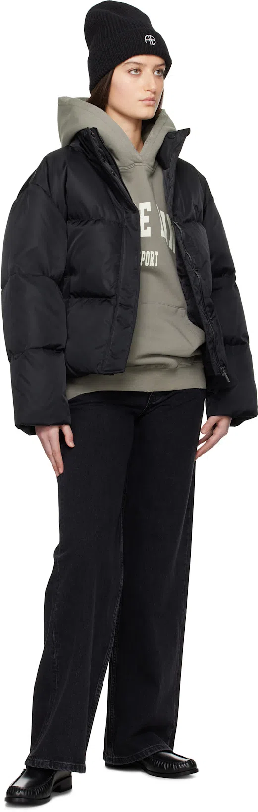ANINE BING Puffer Jacket Dorian Quilted High Collar In Black