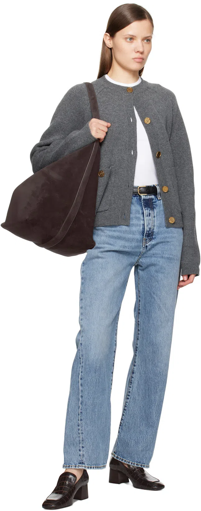 TOTÊME Toteme The Block Heel Croc Embossed Loafer In Dark Brown