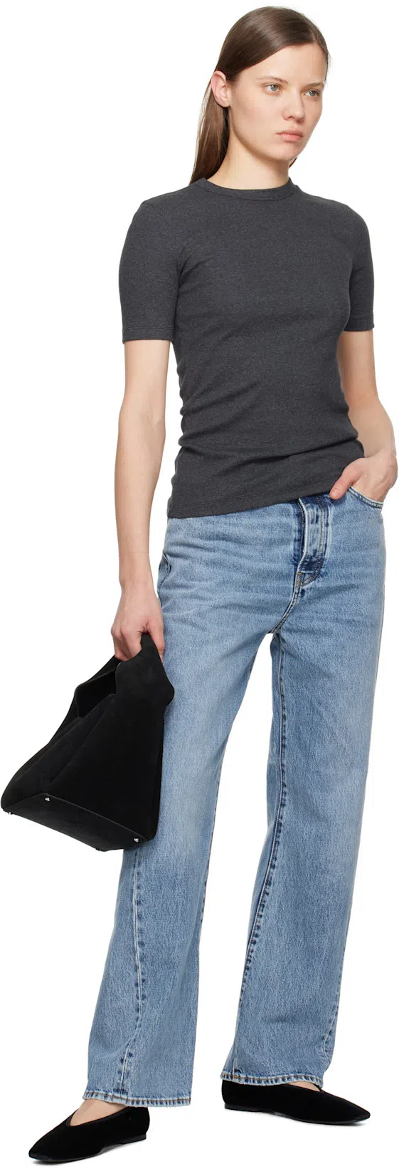 TOTÊME Minimalist Velvet Ballerinas In Black