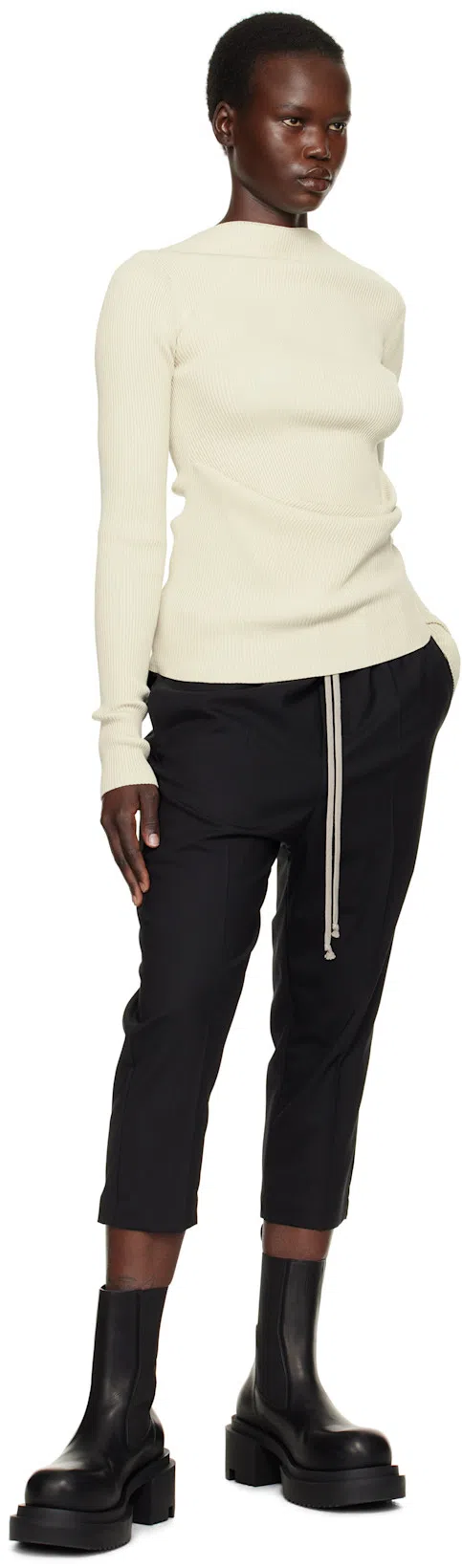 RICK OWENS Beatle Bogun' Black Boots With Chunky Platform In Smooth Leather