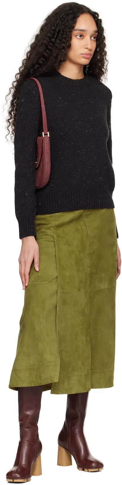BOTTEGA VENETA Suede Leather Midi Skirt Clothing In Green