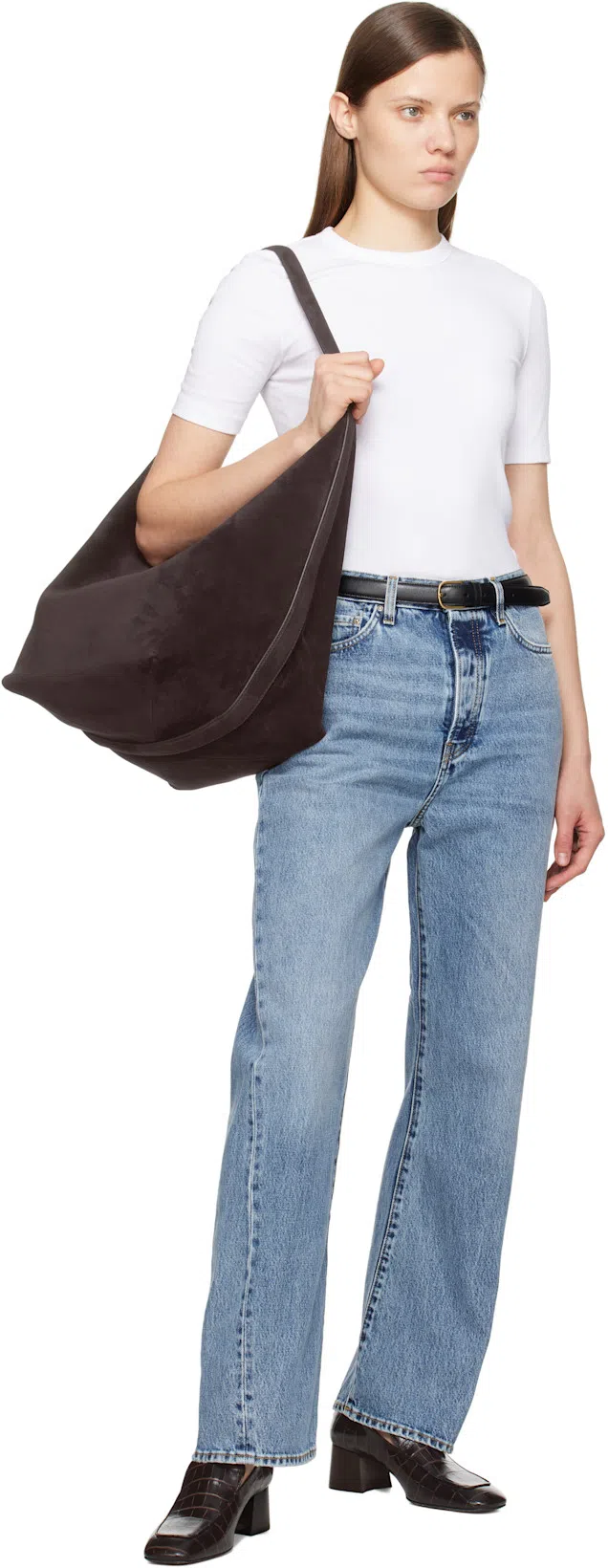 TOTÊME Toteme The Block Heel Croc Embossed Loafer In Dark Brown