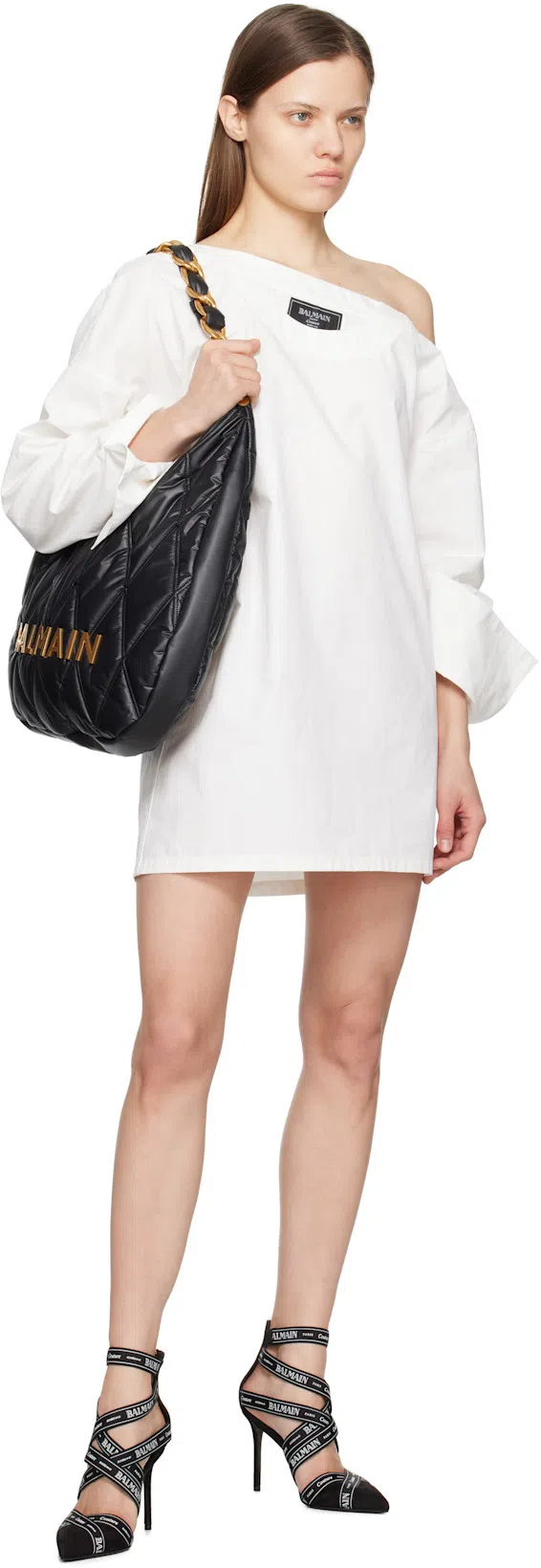 BALMAIN 1945 Soft Moon Crinkled Calfskin Leather Bag In Black