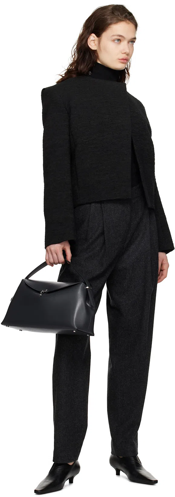TOTÊME Structured Black Leather Shoulder Bag With Flap Closure