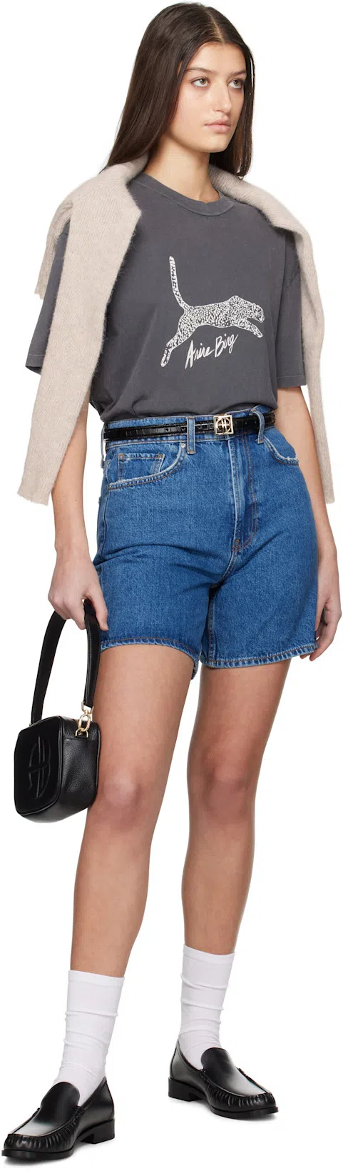 ANINE BING Black Lili Shoulder Bag In Pattern