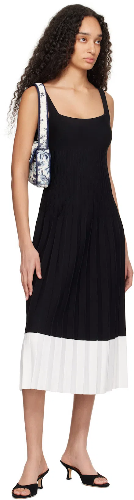 STAUD Ellison Womens Colorblock Knit Sheath Dress In Black