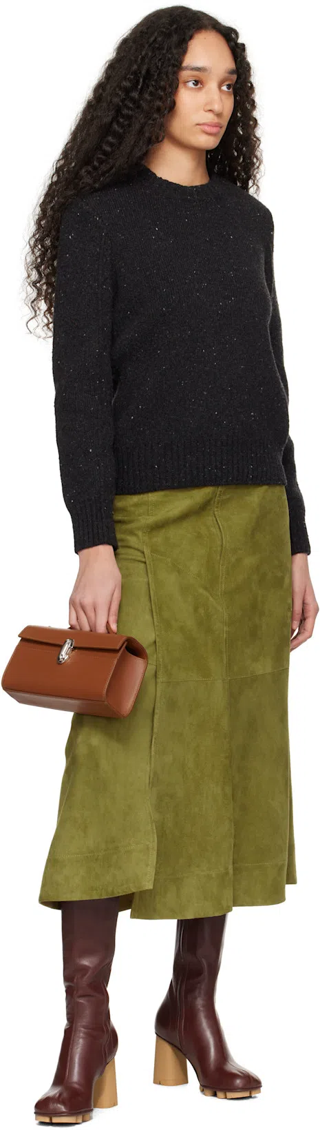 BOTTEGA VENETA Suede Leather Midi Skirt Clothing In Green