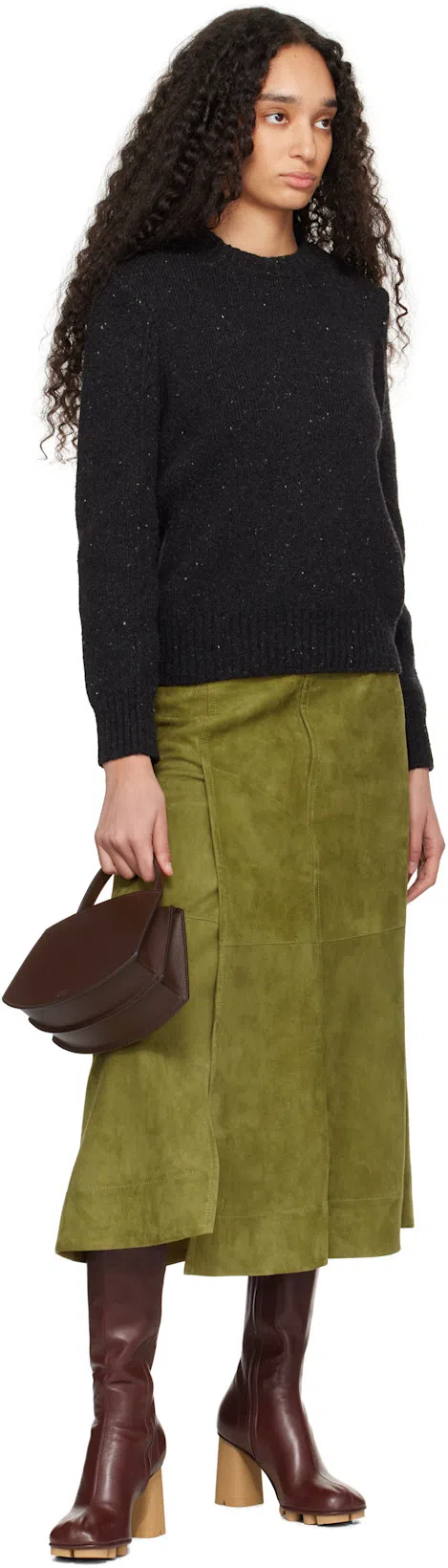 BOTTEGA VENETA Suede Leather Midi Skirt Clothing In Green