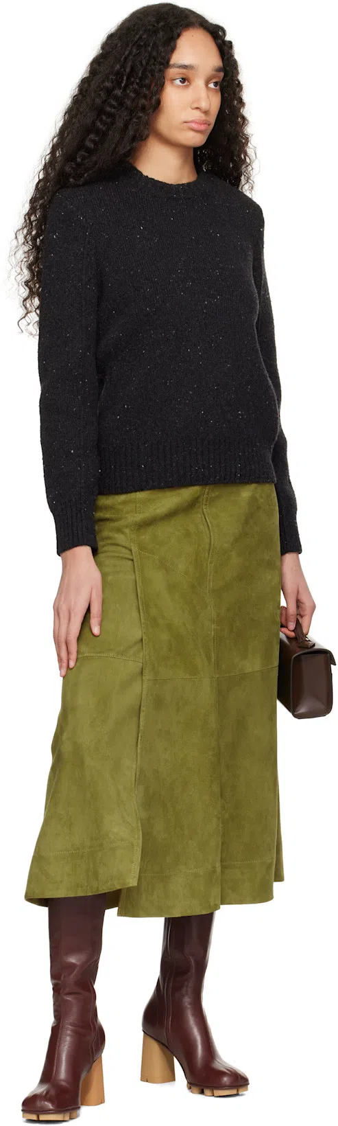BOTTEGA VENETA Suede Leather Midi Skirt Clothing In Green