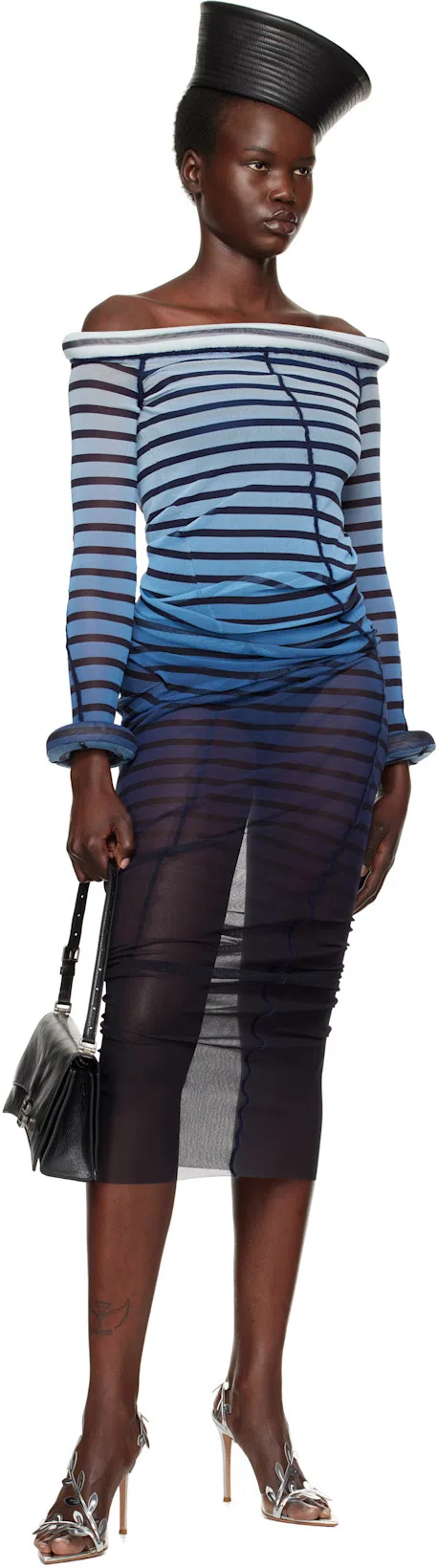 JEAN PAUL GAULTIER Mesh Boat Neck Long Dress With 3d Collar And Cuff B In Multi