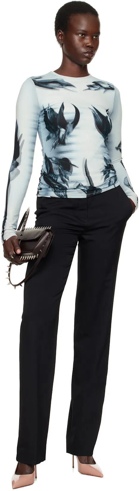 VERSACE Black Flared Tailored Low Waisted Pants In Stretch Wool Woman