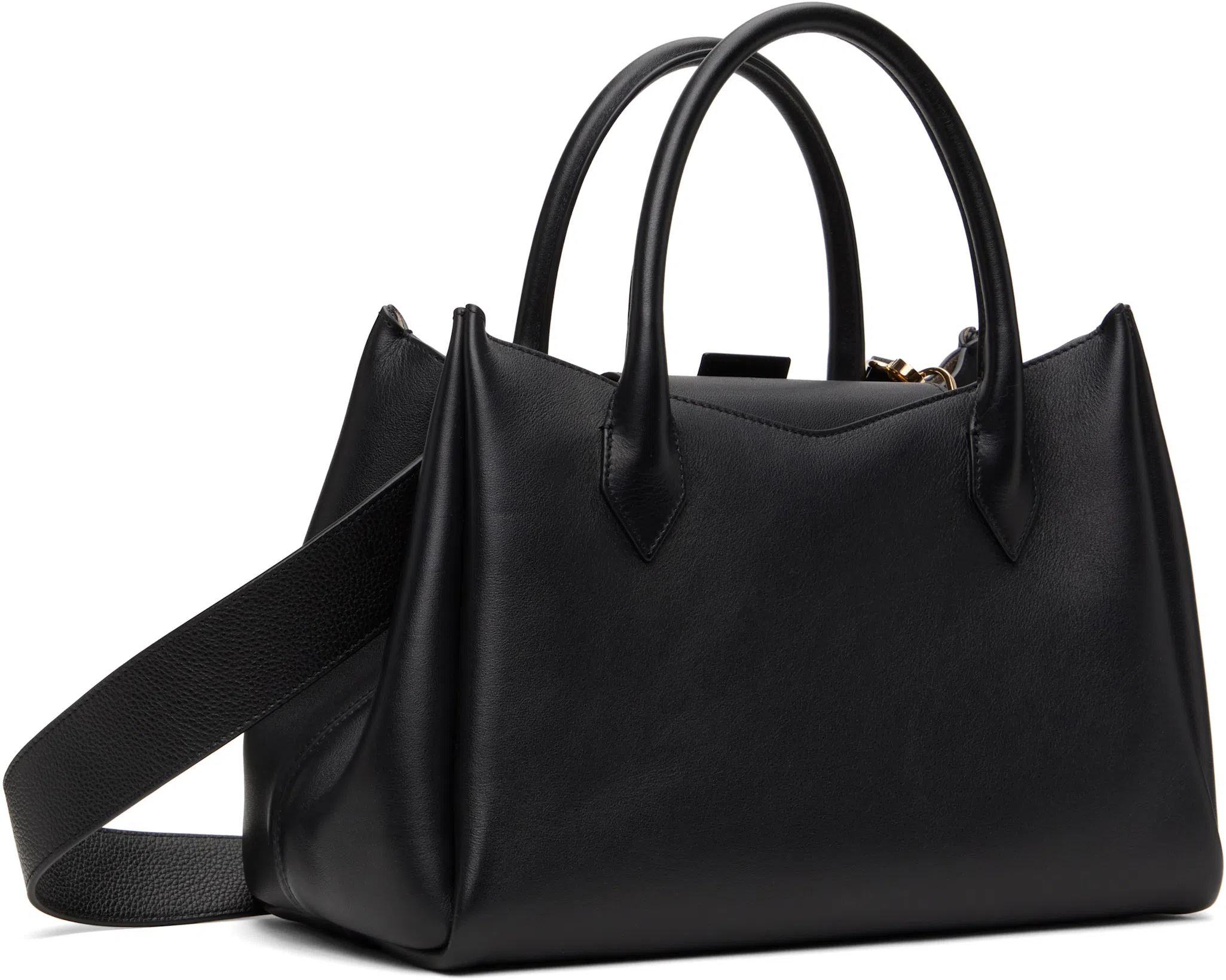 LANVIN Round Handle Calfskin Tote Bag In Black