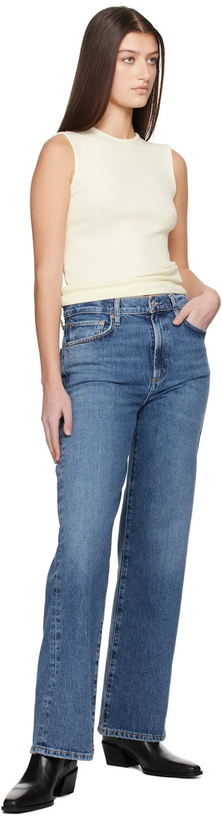 AGOLDE Sleeveless Ribbed Tank Top In Wired Light Grey