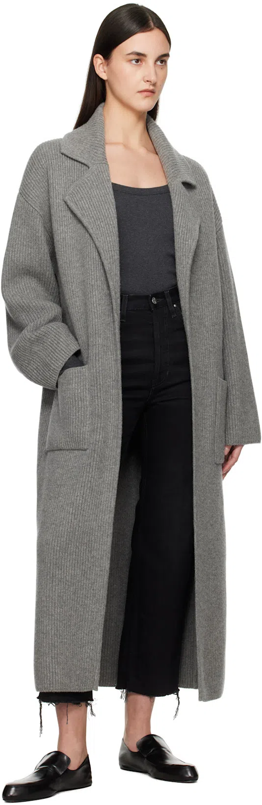 TOTÊME Long Rib Knit Cardigan Coat In Grey