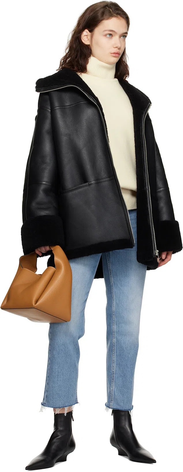 TOTÊME Womens Toteme Signature Relaxed-fit Shearling Jacket In Black