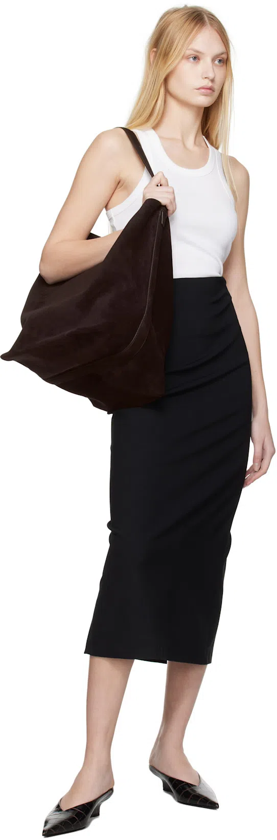 TOTÊME Toteme Sharp Croc-embossed Leather Mule In Black