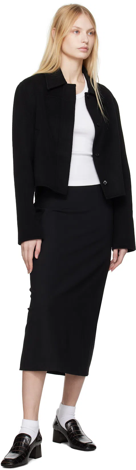 TOTÊME Toteme The Block Heel Croc Embossed Loafer In Dark Brown