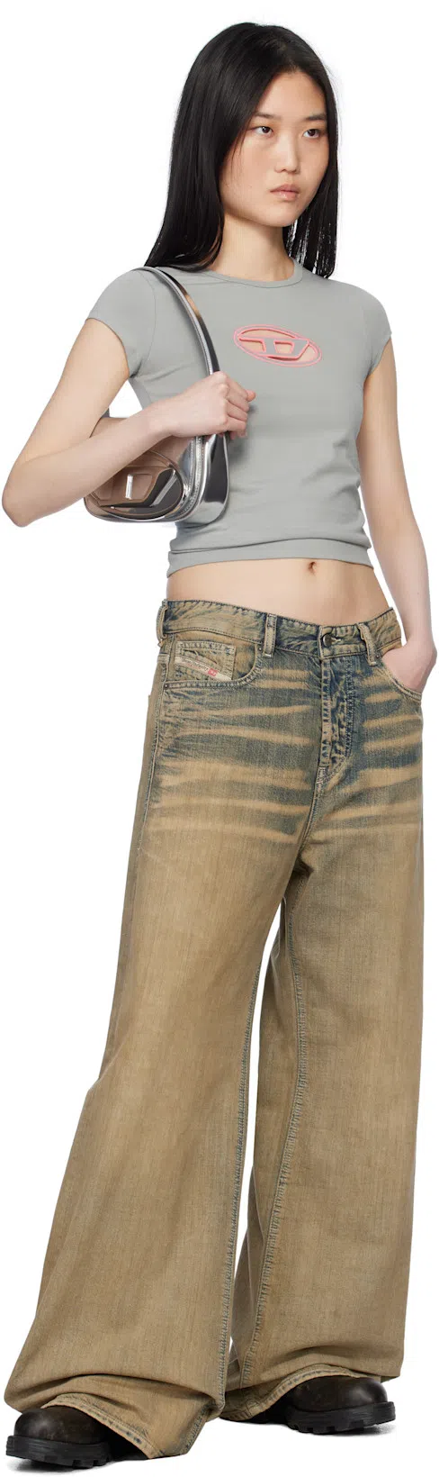 DIESEL 1dr Mirror Leather Shoulder Bag In Silver