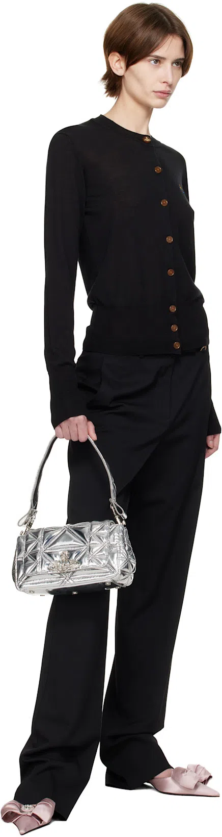 VERSACE Black Flared Tailored Low Waisted Pants In Stretch Wool Woman