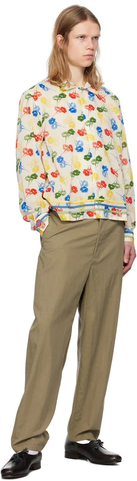 BODE Men Printed Cotton Flower Stamp Shirt In Multi