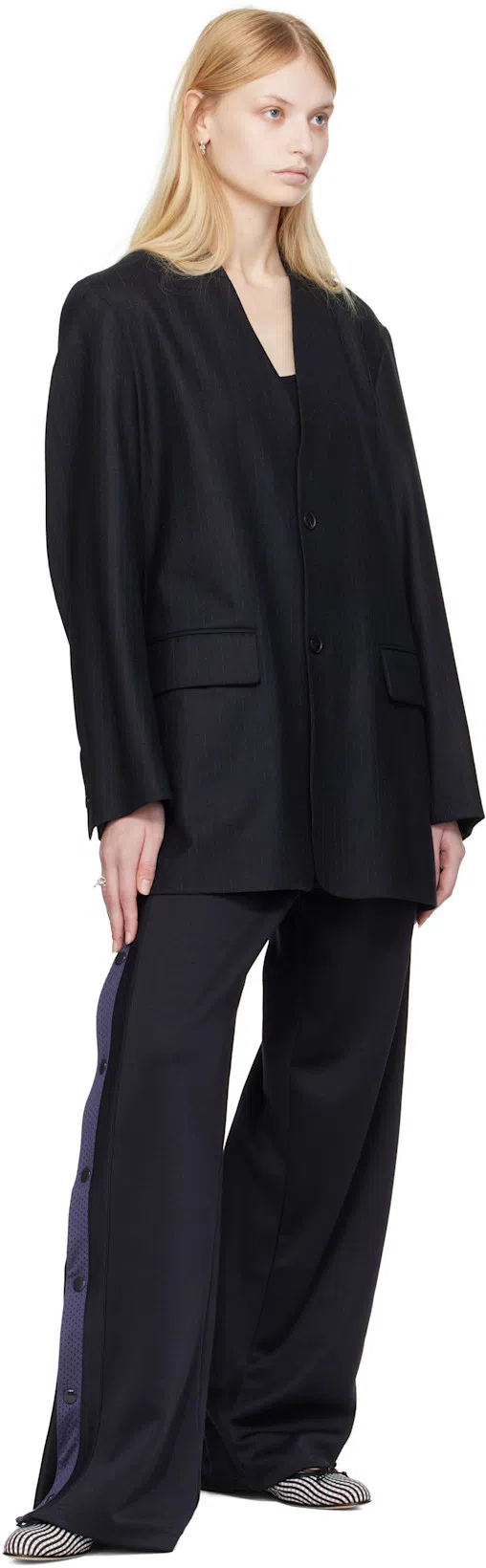 AURALEE Navy Wool Fulling Flannel Stripe Blazer In Blue