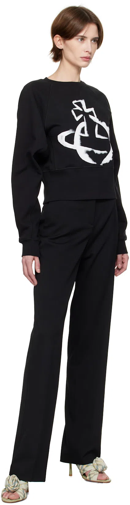 VERSACE Black Flared Tailored Low Waisted Pants In Stretch Wool Woman