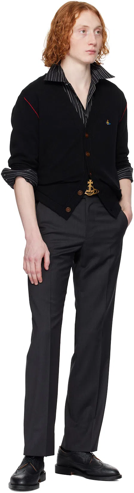 VIVIENNE WESTWOOD Black V Neck Cardigan With Orb Embroidery In Cotton And Cashmere