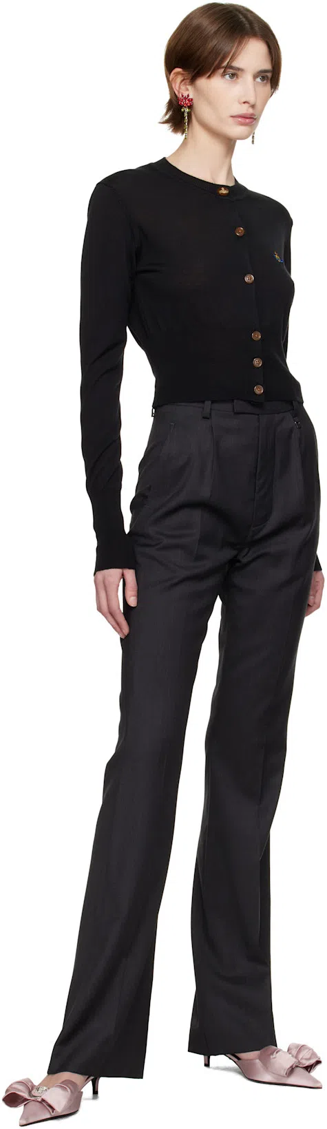 VIVIENNE WESTWOOD Cropped Cardigan With Distinctive Buttons And Embroidered Emblem In Black