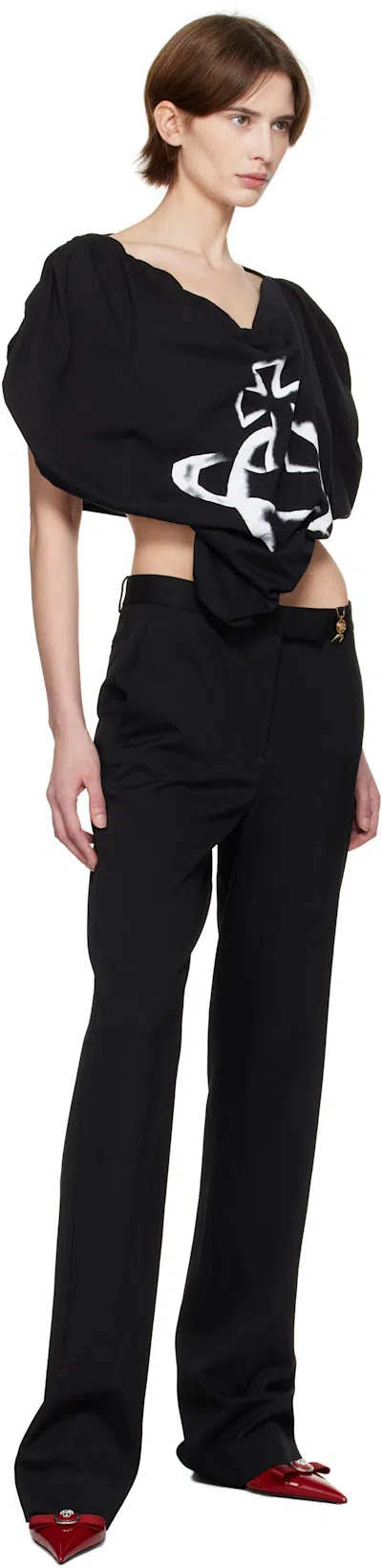 VERSACE Black Flared Tailored Low Waisted Pants In Stretch Wool Woman