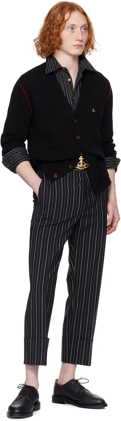 VIVIENNE WESTWOOD Black V Neck Cardigan With Orb Embroidery In Cotton And Cashmere