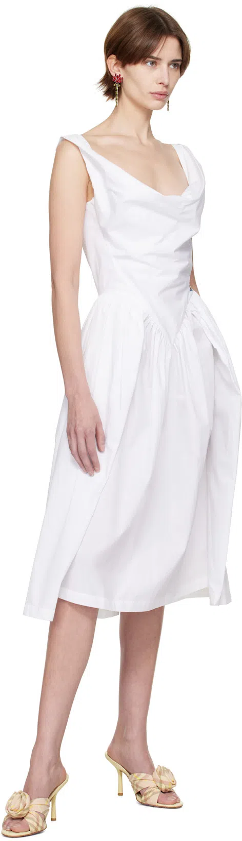 VIVIENNE WESTWOOD Sunday Draped Cotton And Silk Midi Dress In White