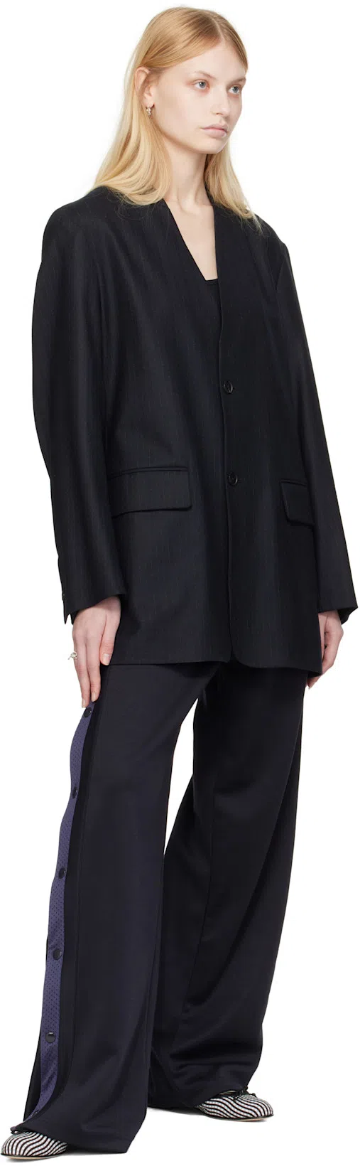 AURALEE Navy Wool Fulling Flannel Stripe Blazer In Blue