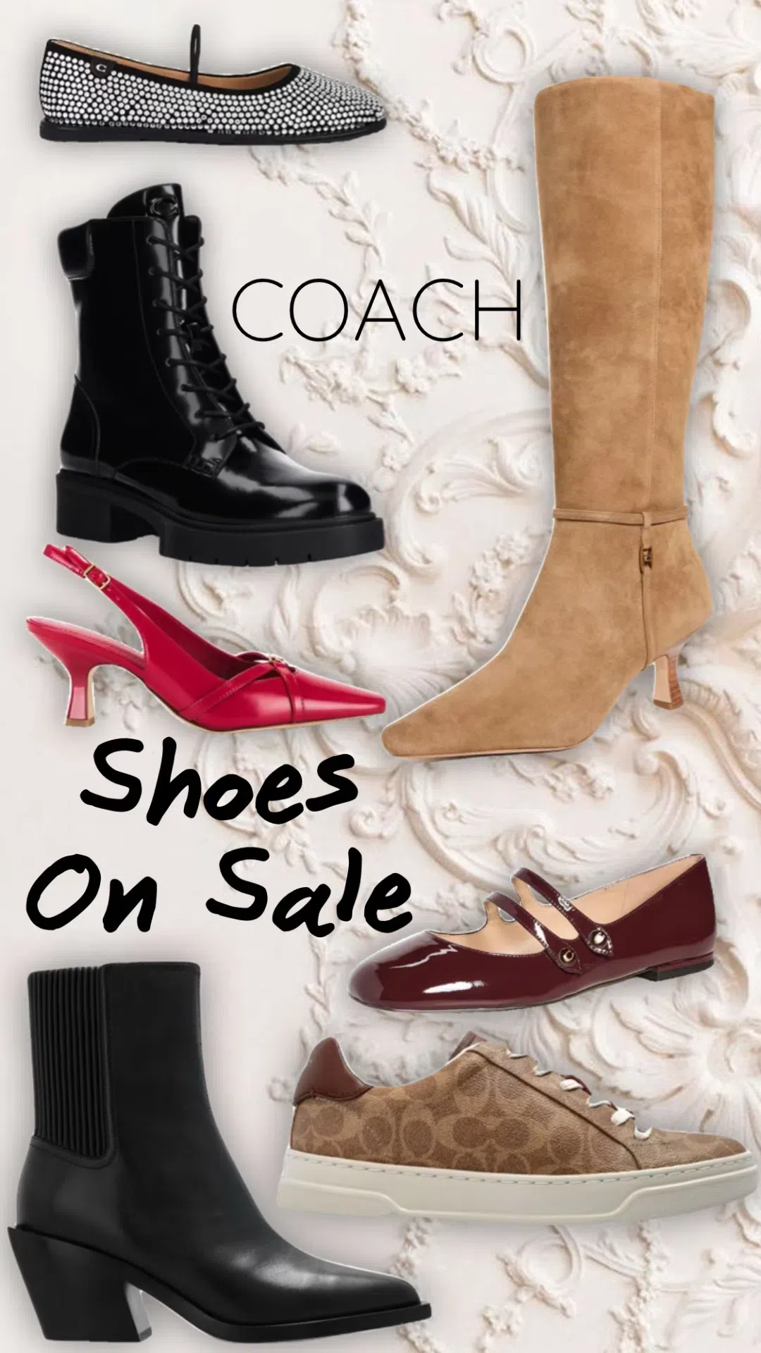 COACH Prestyn Black Leather Western Stacked Heel Ankle Boots