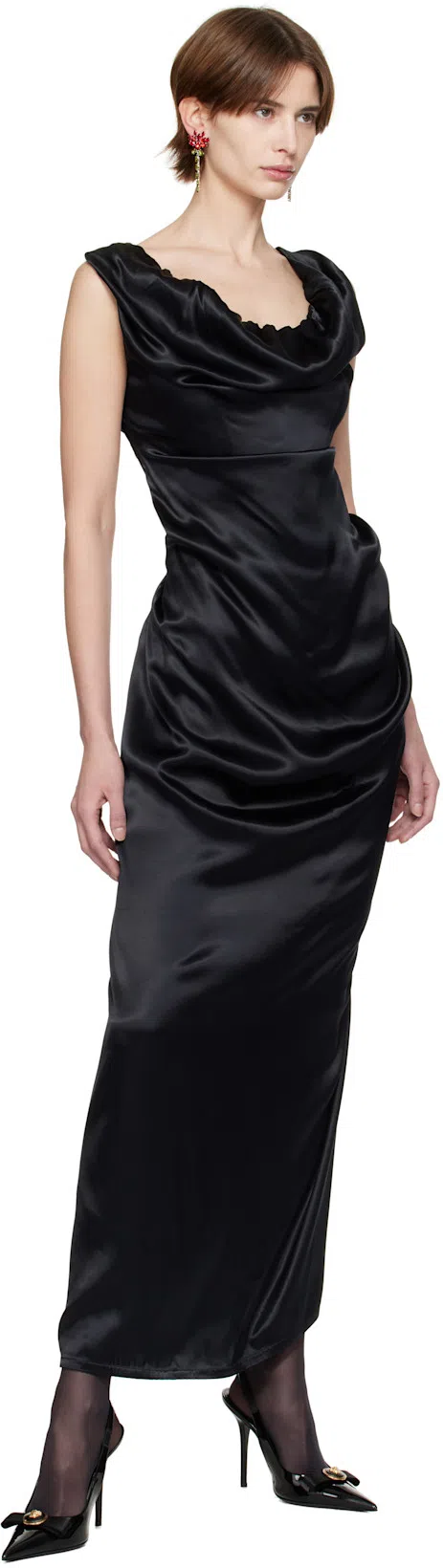 VIVIENNE WESTWOOD Long Ginnie Pencil Dress Fluid Viscose Satin Black 40 Women