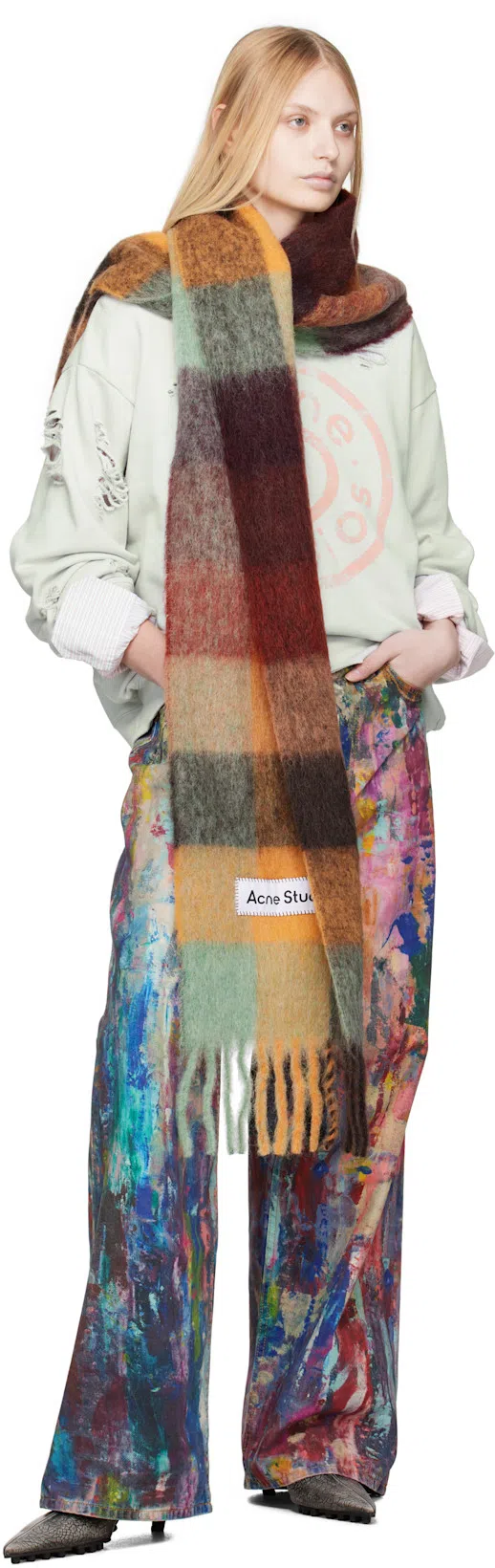 ACNE STUDIOS Women Multicolor Scarf With Check Motif And Logo Patch In Alpaca And Wool Blend Woman