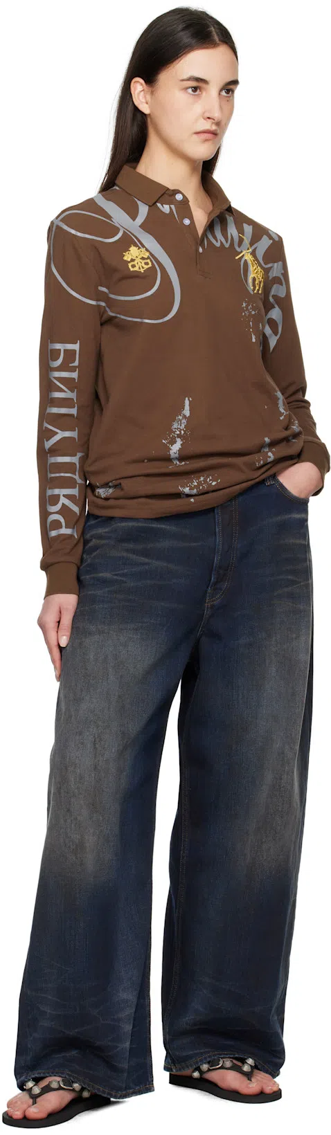 BALENCIAGA Women Black Rubber Cagole Thong Slippers In Multi