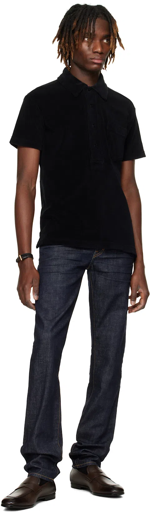 TOM FORD Black Braided T Leather Bracelet