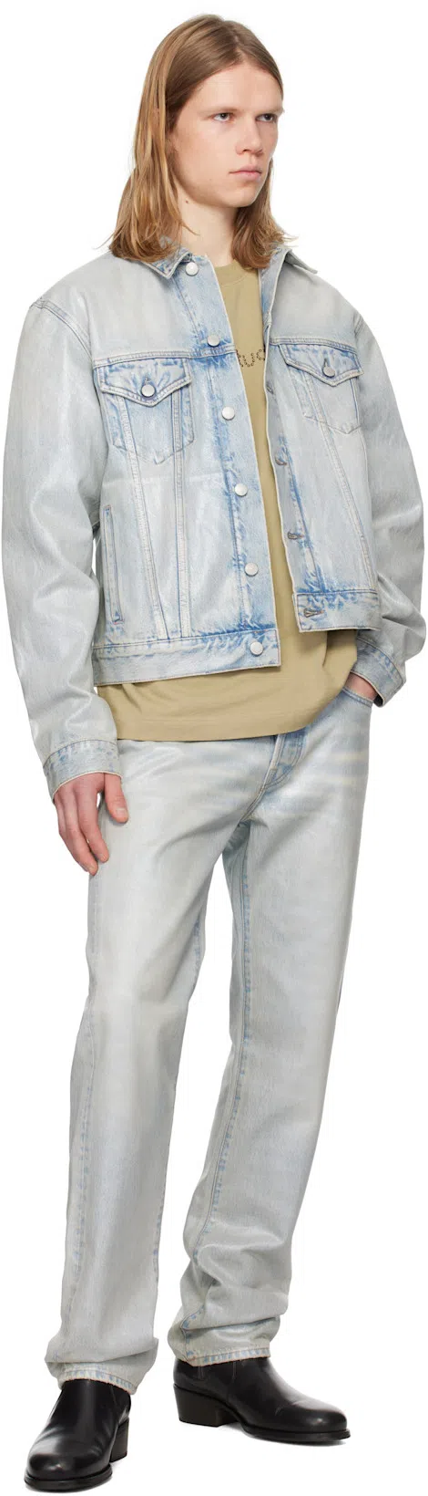 ACNE STUDIOS Rye Holo Mermaid Coated Denim Jacket In Light Blue