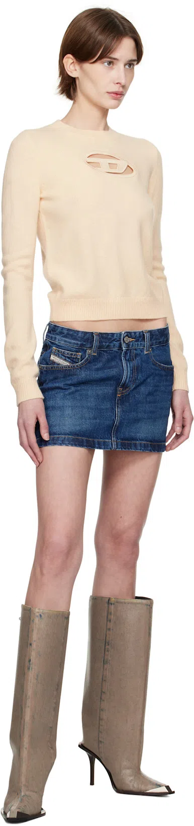 DIESEL Logo Detailed Denim Mini Skirt In Light Blue