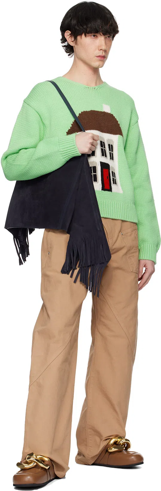 JW ANDERSON Mens Twisted Workwear Panelled Wide-leg Cotton Trousers Flax