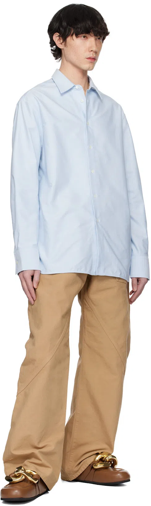 JW ANDERSON Mens Twisted Workwear Panelled Wide-leg Cotton Trousers Flax