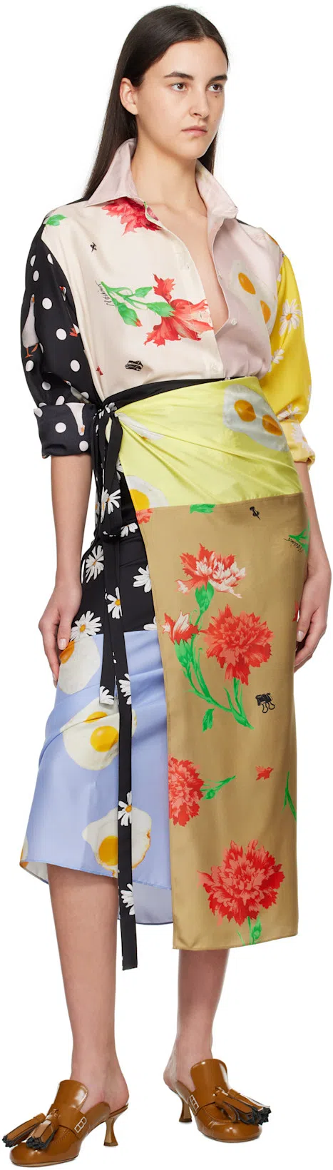 MOSCHINO Oversized Mixed Print French Collar Long Sleeves In Multicolor