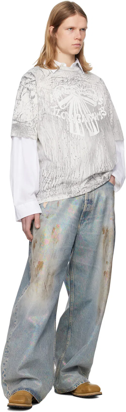 ACNE STUDIOS Plaster Print Crewneck T-shirt In Black