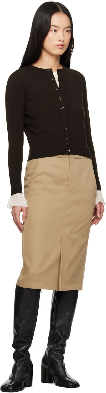 MAISON MARGIELA Cotton Blend Midi Skirt In Brown