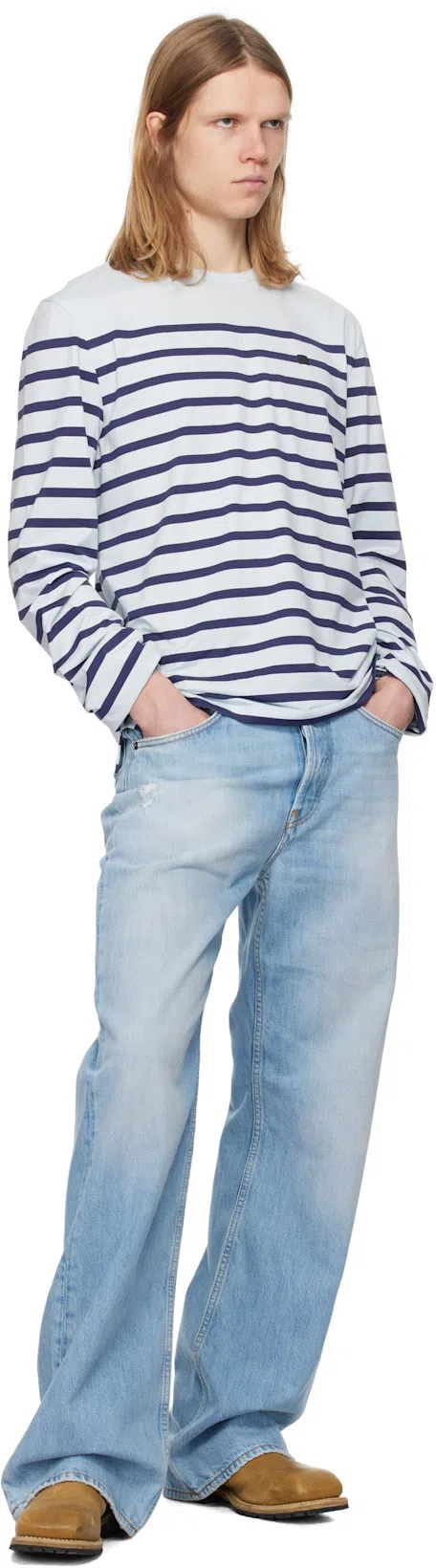 ACNE STUDIOS Striped Long-sleeved T-shirt In Blue