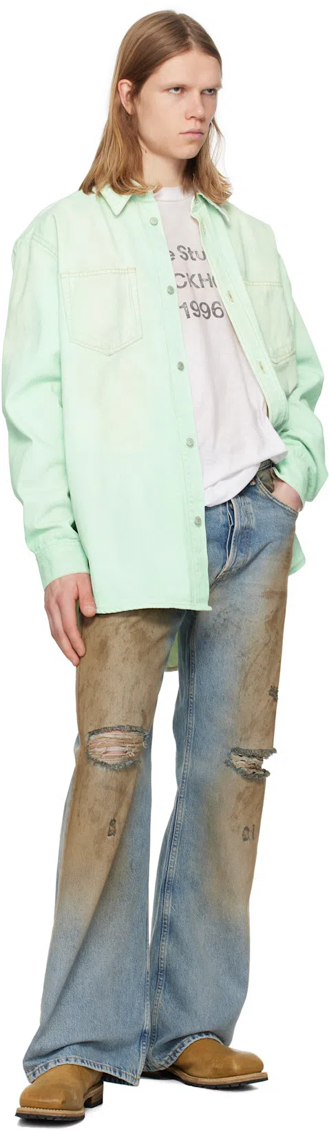 ACNE STUDIOS Mens Distressed Long-sleeve Logo T-shirt In Neutral