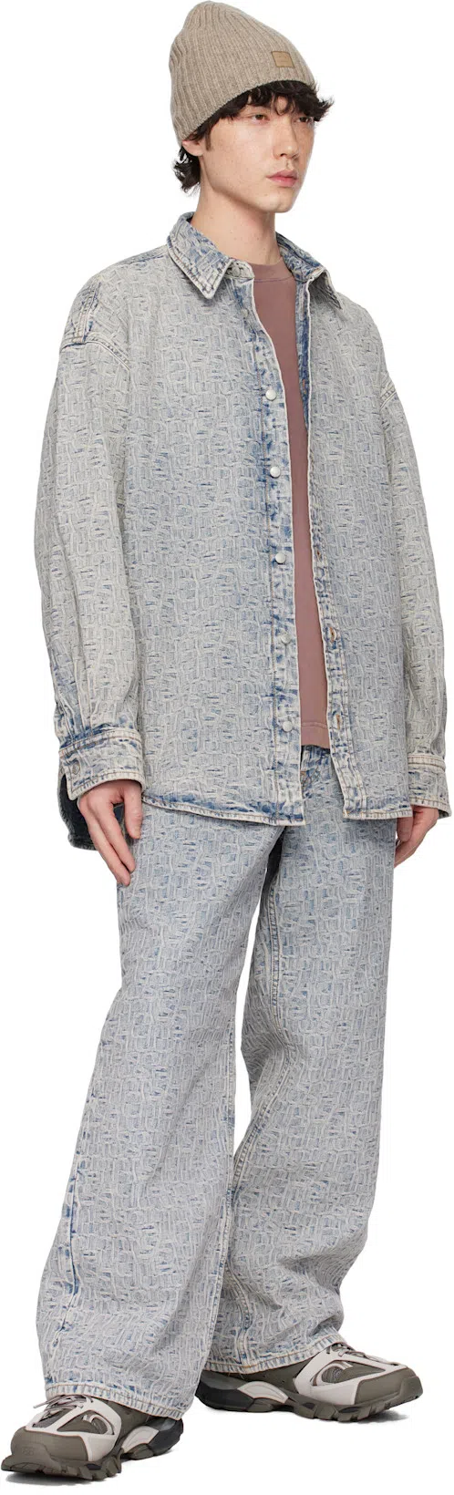 ACNE STUDIOS Jacquard Monogram Denim Shirt In Blue Beige