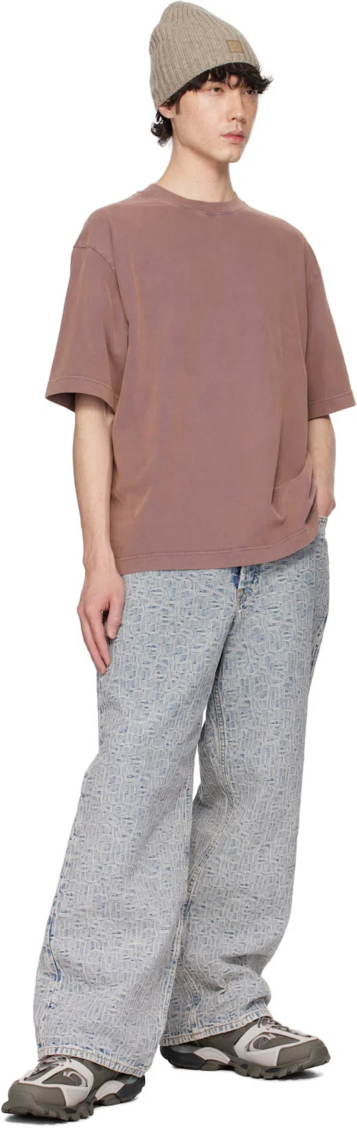 ACNE STUDIOS Jacquard Monogram Denim Shirt In Blue Beige