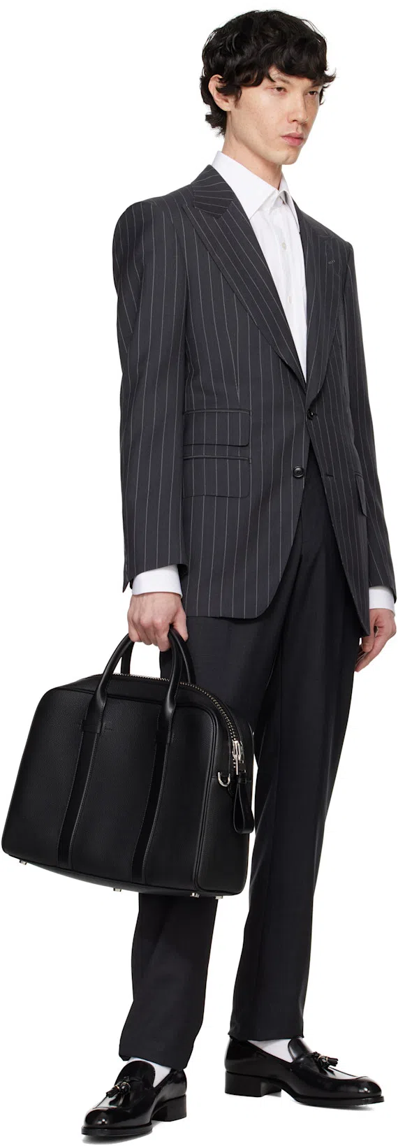 TOM FORD Gray Super Plain Weave Shelton Trousers In Dark Grey